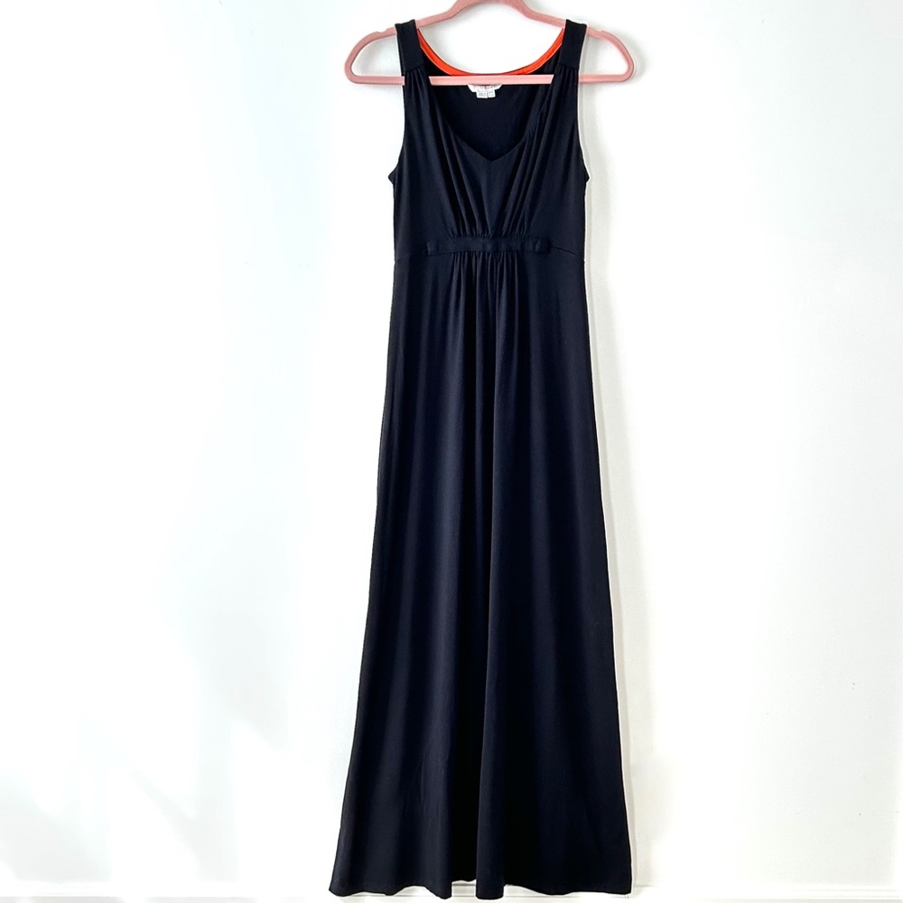 Boden Black Maxi Dress with Orange Neck Trim